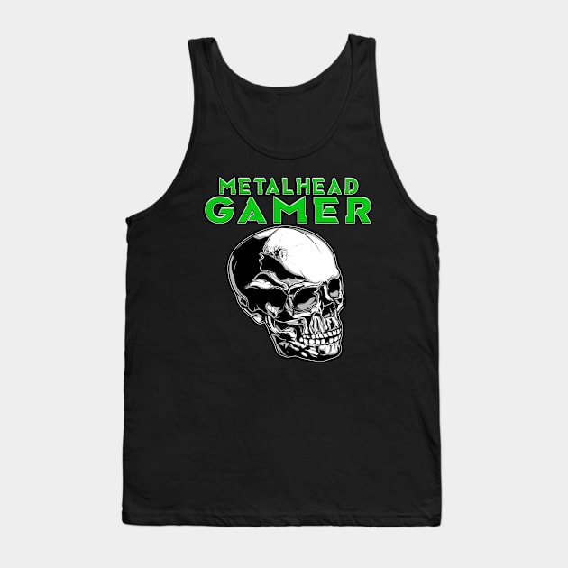 Metalhead Gamer Full Skull Green Tank Top by Shawnsonart